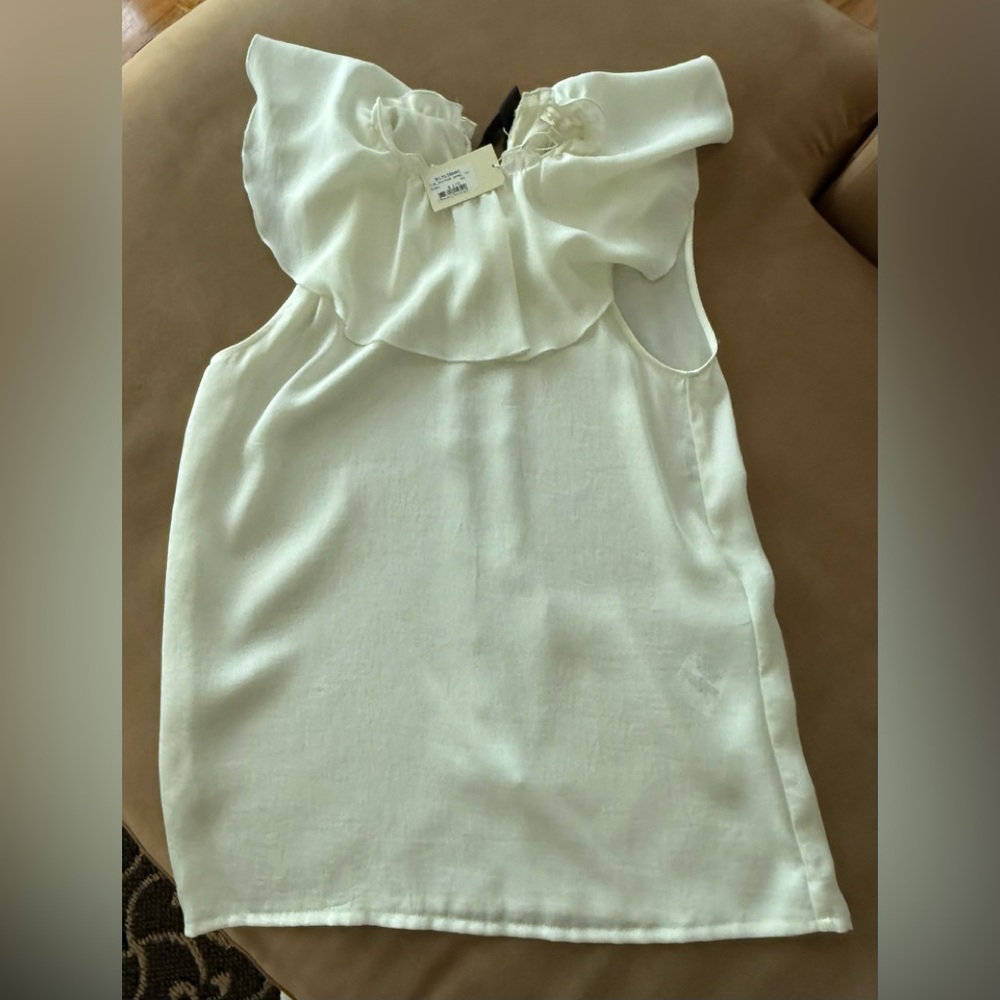 New! Maje ecru ruffle top with black ribbon tie